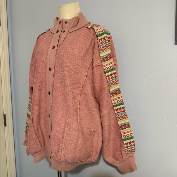 Easel Pink Washed Mixed Terry Knit Jacket - Picture 5 of 7